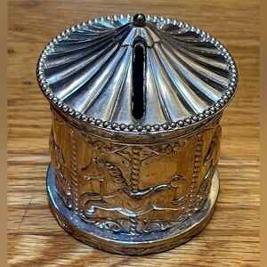 Vintage Silver Plated Carousel Horse Coin Bank